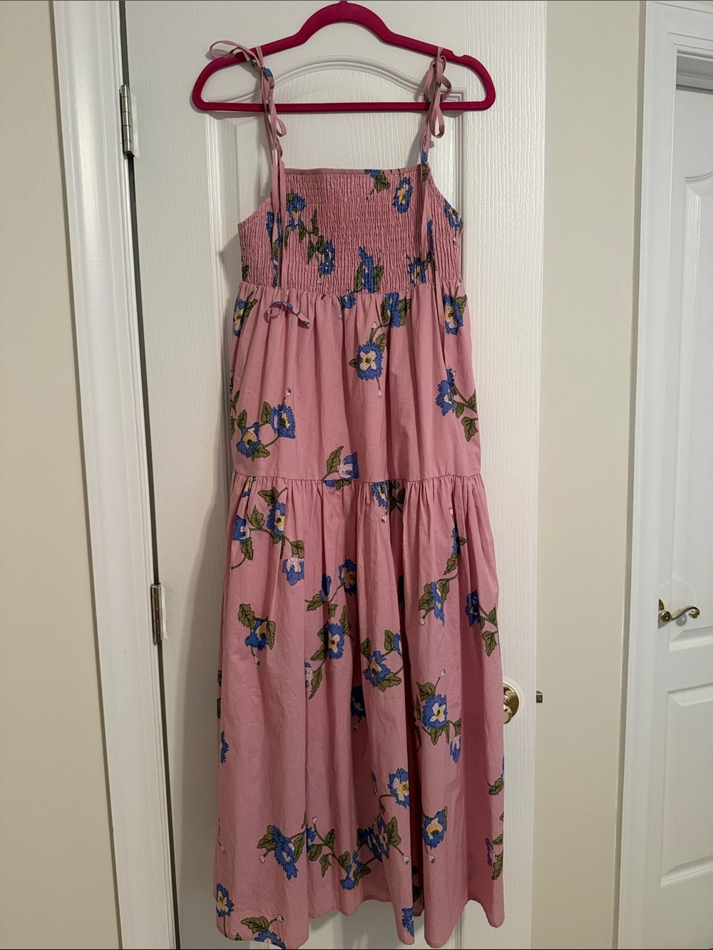 Ladies Pink Floral Smocked Sundress